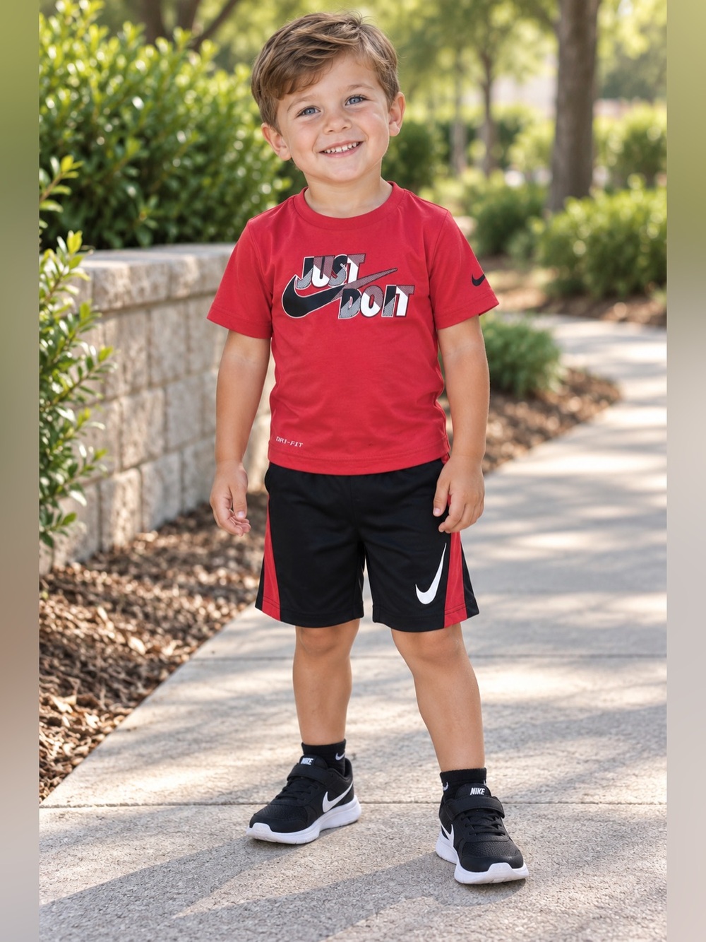 Nike Boys Size 3T Dri-FIT 2PC Set Red “Just Do It” Shirt & Black Shorts